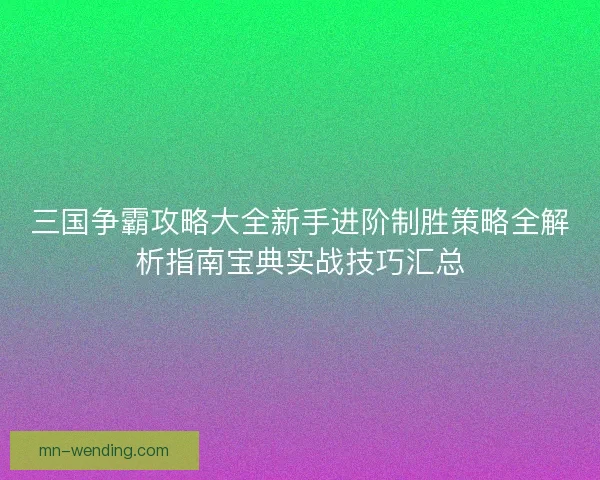 三国争霸攻略大全新手进阶制胜策略全解析指南宝典实战技巧汇总